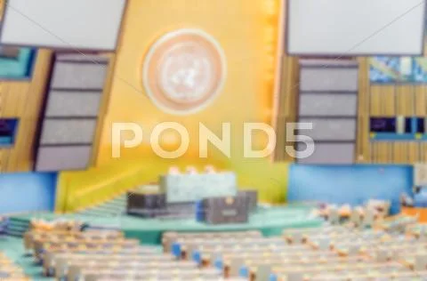 Defocused background of the General Assembly Hall, United Nations Stock Photos