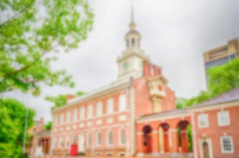 Defocused background of Independence Hall in Philadelphia, USA Stock Photos