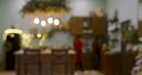 Defocused background — kitchen with Christmas decorations. RAW Graded footage 4K Stock Footage 120123900