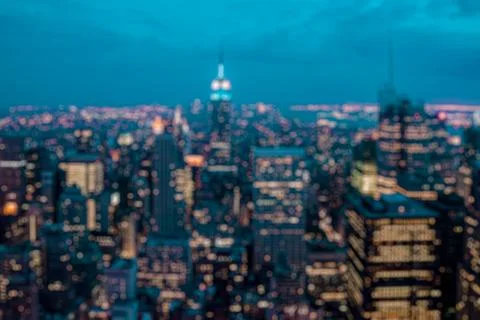 Defocused background of New York City aerial night view. Stock Photos