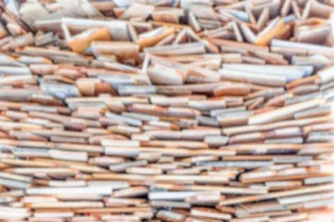 Defocused background with stack of wood Stock Photos