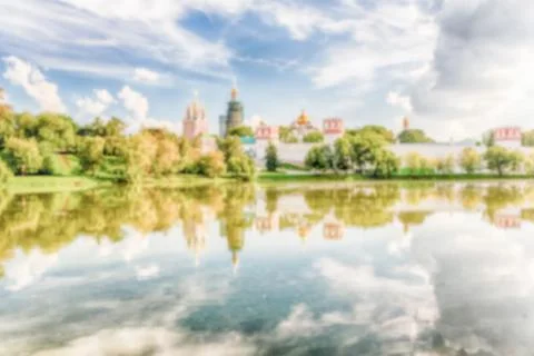 Defocused background with view of the Novodevichy Convent, Moscow, Russia Stock Photos