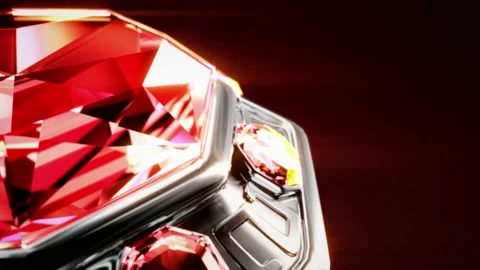 Defocused bg - shining red ruby stone with silver setting rotate - loop video Stock Footage 199636635
