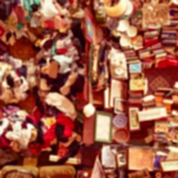 Defocused blur background of bits and pieces in a flea market Stock Photos