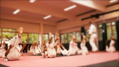 Defocused blur , Karate training Stock Footage 77390776