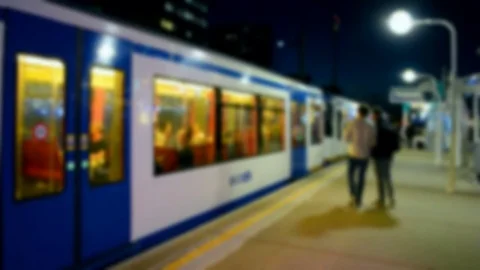 Defocused blurred train arrived to the station, travel diversity, Stock Footage 71946855