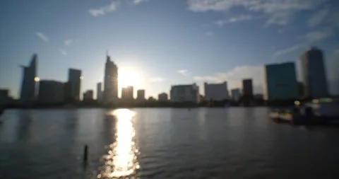 Defocused, blurry, blurred panoramic of Ho Chi Minh city, Vietnam Stock Footage 102728167