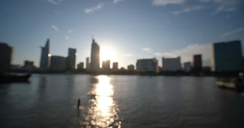 Defocused, blurry, blurred panoramic of Ho Chi Minh city, Vietnam Stock Footage 102728189