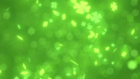Defocused Bokeh green background, glitter float ,St. Patrick's Day, shamrocks Stock Footage 302348361
