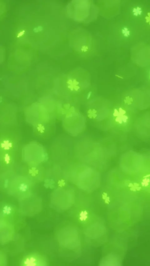 Defocused Bokeh green background, glitter float ,St. Patrick's Day, shamrocks Video stock 302350944