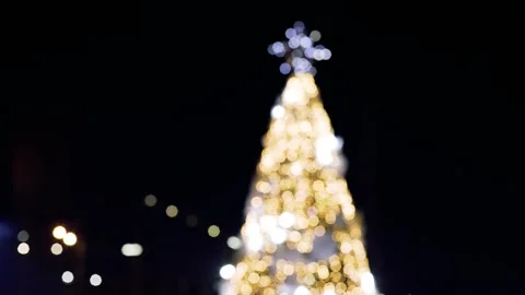 Defocused Christmas tree in bokeh effect on Black Background. Merry Christmas Stock Footage 144275615