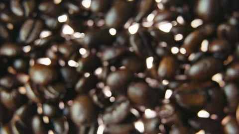 Defocused Coffee Beans Transitioning into Sharp Macro Focus. Stock Footage 340028589