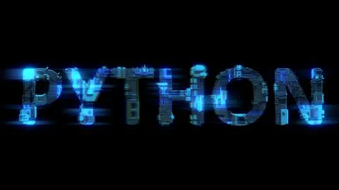 Defocused glitch electrical light cybernetic blue text PYTHON Stock Illustration