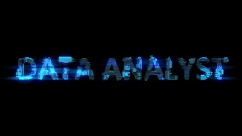 Defocused glitch electrical light cybernetical blue text DATA ANALYST Stock Illustration