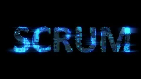 Defocused glitch electrical light cybernetical blue text SCRUM Stock Illustration