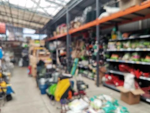 Defocused interior of a sporting goods store Stockfoto's