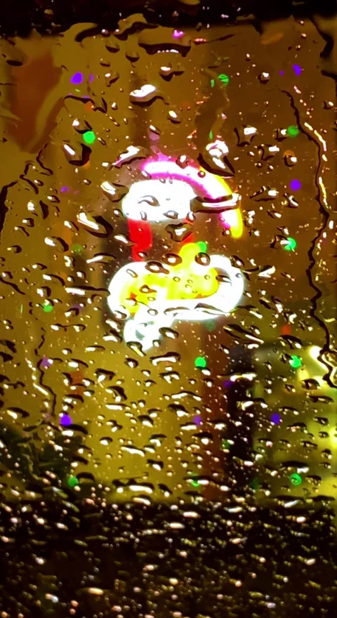 Defocused lights behind raindrops Video stock 262273474