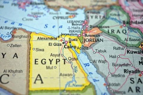 Defocused Map Background Highlighting Cairo Geography and Travel Concept Stock Photos