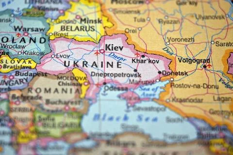 Defocused Map Background Highlighting Kyiv Geography and Travel Concept 스톡 사진