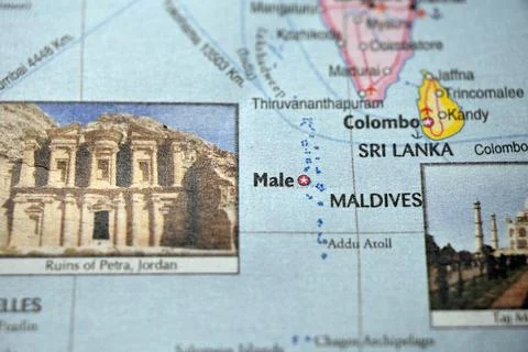 Defocused Map Background Highlighting Mal Geography and Travel Concept Stock Photos