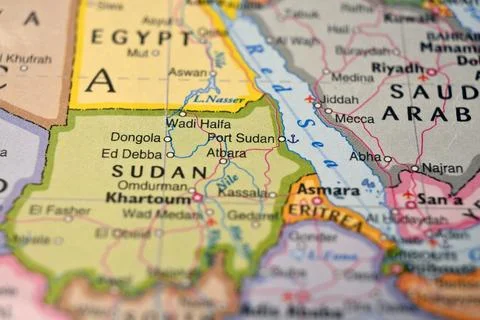 Defocused Map Background Highlighting Port Sudan Geography and Travel Concept Stock Photos