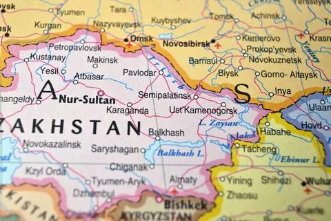 Defocused Map Background Highlighting Semey Geography and Travel Concept Foto stock