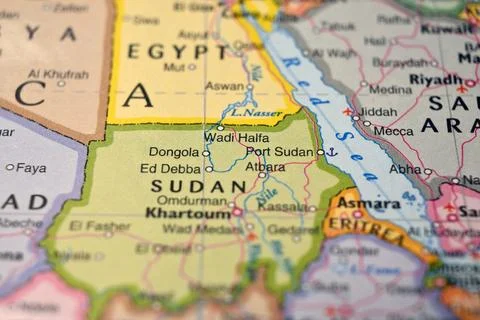 Defocused Map Background Highlighting Wadi Halfa Geography and Travel Concept Stock Photos