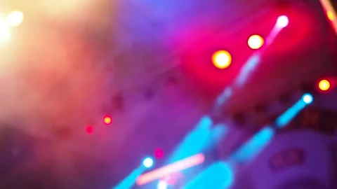 Defocused multi-colored highlights and rays shine alternately. Soffits, ramp Vídeo Stock 251911198