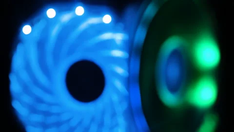 Defocused multicolored fans inside the computer.  Stock Footage 143398937