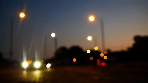 Defocused Night Traffic Cars Light Stock Footage