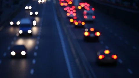 Defocused night traffic lights abstract background Stock Footage 87640577