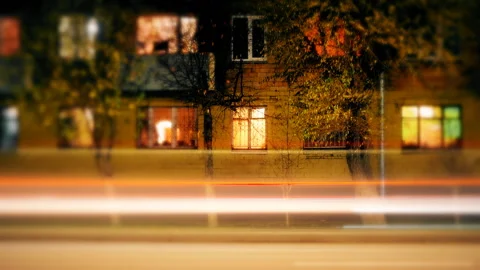 Defocused night traffic lights. Blur view of traffic in city at night, timelapse Stock Footage 118359552