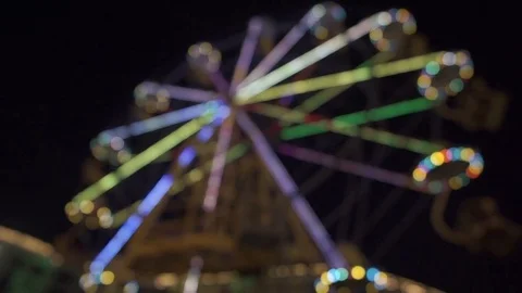 Defocused night view of lights of a ferris wheel at Melbourne luna park Video stock 73308135