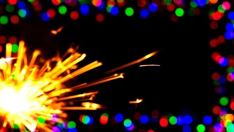 Defocused or blurred round lights, circles and sparkles or bengal light in frame Stock Footage 97128310