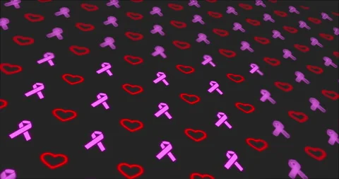 Defocused pattern background with red heart and pink ribbon Stock Footage 155686422