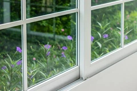 Defocused summer white window with flower background Stock Photos