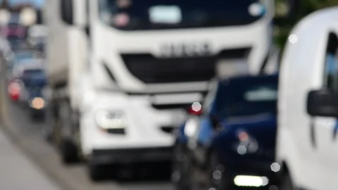 Defocused traffic jam on the A64 leeds yorkshire united kingdom Stock Footage 89864702