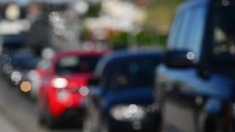Defocused traffic jam on the A64 leeds yorkshire united kingdom Stock Footage 89864767