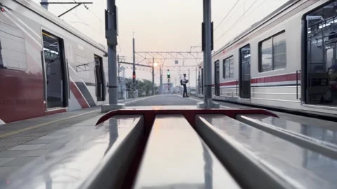 Defocused Train Crew Greeting at Railway Platform with Bokeh Background Stock Footage 339326561