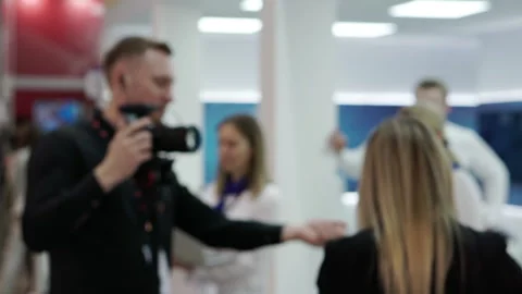 Defocused video of journalists at work. Stock Footage 153317786