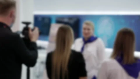 Defocused video of journalists at work. Stock Footage 155196846