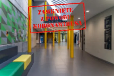 Defocused view of interior of college, empty and closed due to covid 19 with Stock Photos