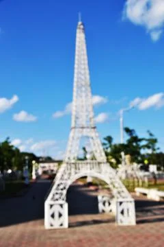Defocused view of the layout of the Eiffel Tower. Stock Photos