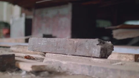 Defocused vire of metal components in old workshop Stock Footage 95884271