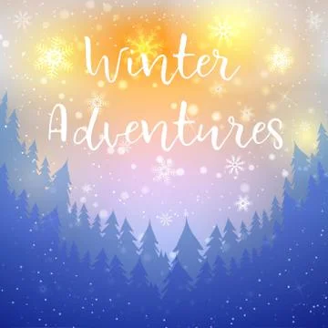 Defocused winter background with glowing lights and abstract mountains with t Stock Illustration