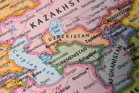 Defocused World Map Background Showing Uzbekistan Location Top View Geograp.. Stock Photos