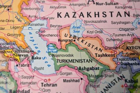 Defocused World Map Background Showing Kungrad Location Top View Geography .. Foto stock
