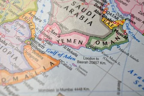 Defocused World Map Background Showing Yemen Location Top View Geography an.. Stock Photos