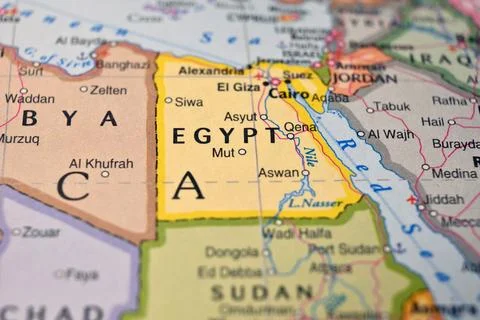 Defocused World Map Background Showing Egypt Location Top View Geography an.. Foto stock