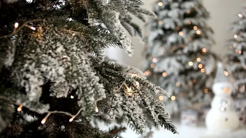 Defocused xmas tree with lights and ornaments. Stock Footage 143295887